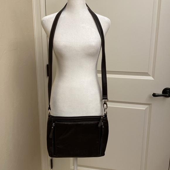 👛 TIGNANELLO CROSSBODY LEATHER HANDBAG shoulder bag purse Brown Like new - Picture 9 of 15